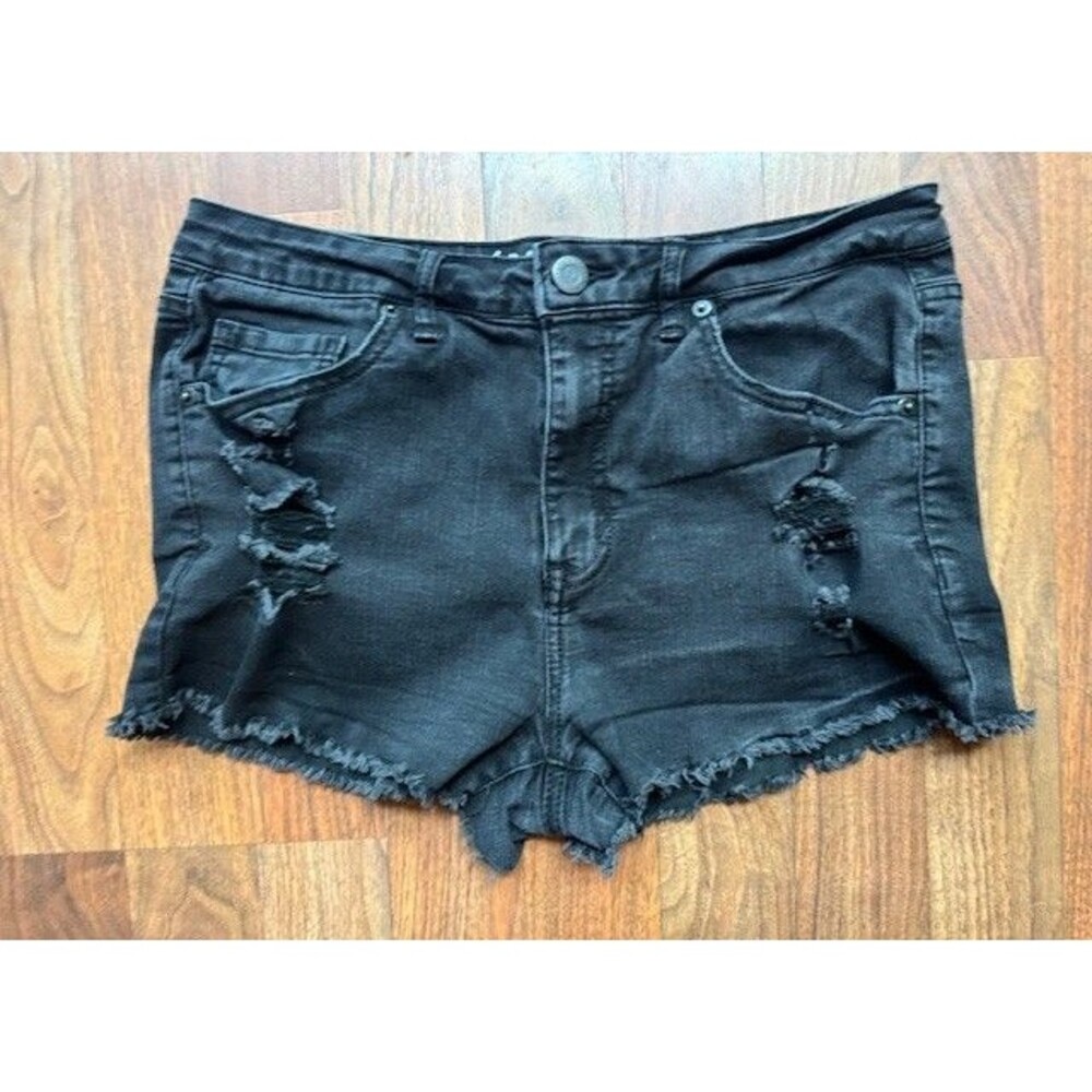 Aeropostale High Waisted Shorty‎ Womens 10 Black Ripped Destroyed Denim Shorts